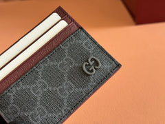 GG CARD CASE 10 BICOLOR IN GREY AND RED GG CALFSKIN