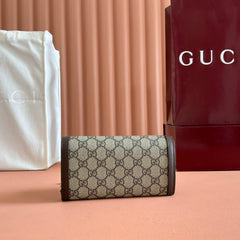 OPHIDIA WALLET ON CHAIN 19 IN BEIGE AND DARK BROWN COATED FABRIC AND CALFSKIN