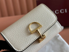SOFTBIT CARD CASE 10.5 IN WHITE GRAINY CALFSKIN GOLD HARDWARE