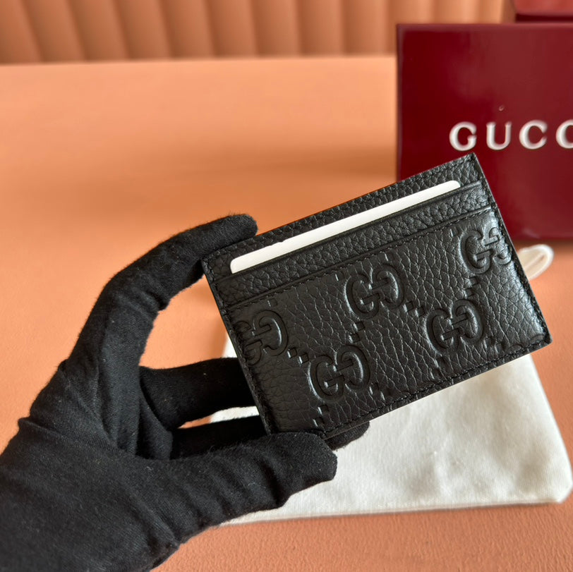 EMBLEM CARD CASE 10 IN BLACK GG GRAINY CALFSKIN