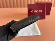 EMBLEM ZIP CARD CASE 13 IN BLACK GG GRAINY CALFSKIN