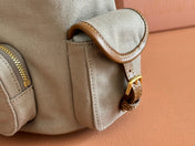 BACKPACK 22 IN GREY CANVAS BROWN CALFSKIN