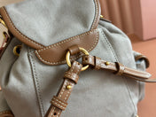 BACKPACK 22 IN GREY CANVAS BROWN CALFSKIN