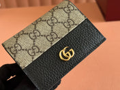 MARMONT BI-COLOUR CARD CASE WALLET 11 IN BEIGE EBONY GG CANVAS BLACK CALFSKIN