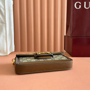 HORSEBIT 1955 SMALL 21.5 IN BEIGE EBONY GG SUPREME BROWN CALFSKIN GOLD HARDWARE