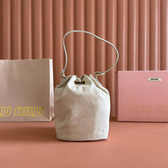 GABADINE POUCH 22.5 IN PLASTER WHITE CANVAS BROWN DRAWSTRING