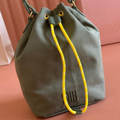 GABADINE POUCH 22.5 IN OLIVE GREEN CANVAS YELLOW DRAWSTRING