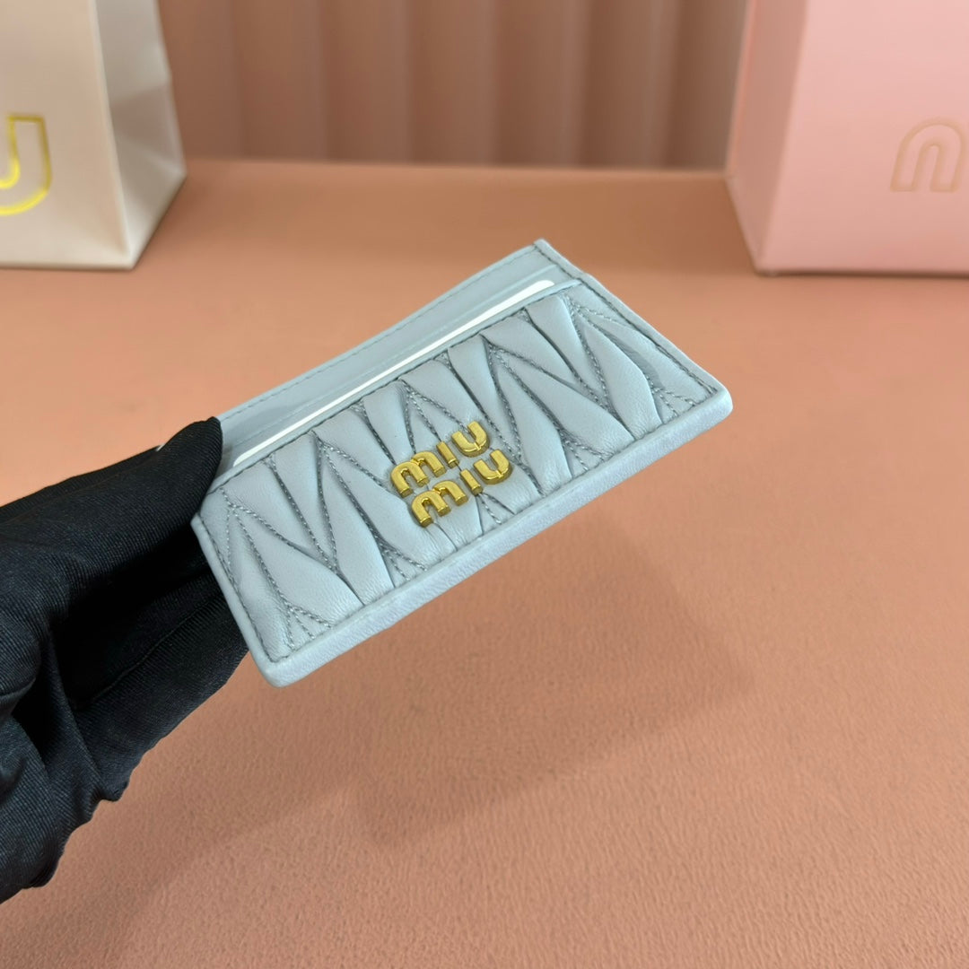 MATELASSÉ NAPPA LEATHER CARD HOLDER BLUE GRAY