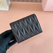 SMALL MATELASSÉ NAPPA LEATHER CARD HOLDER DARK BROWN