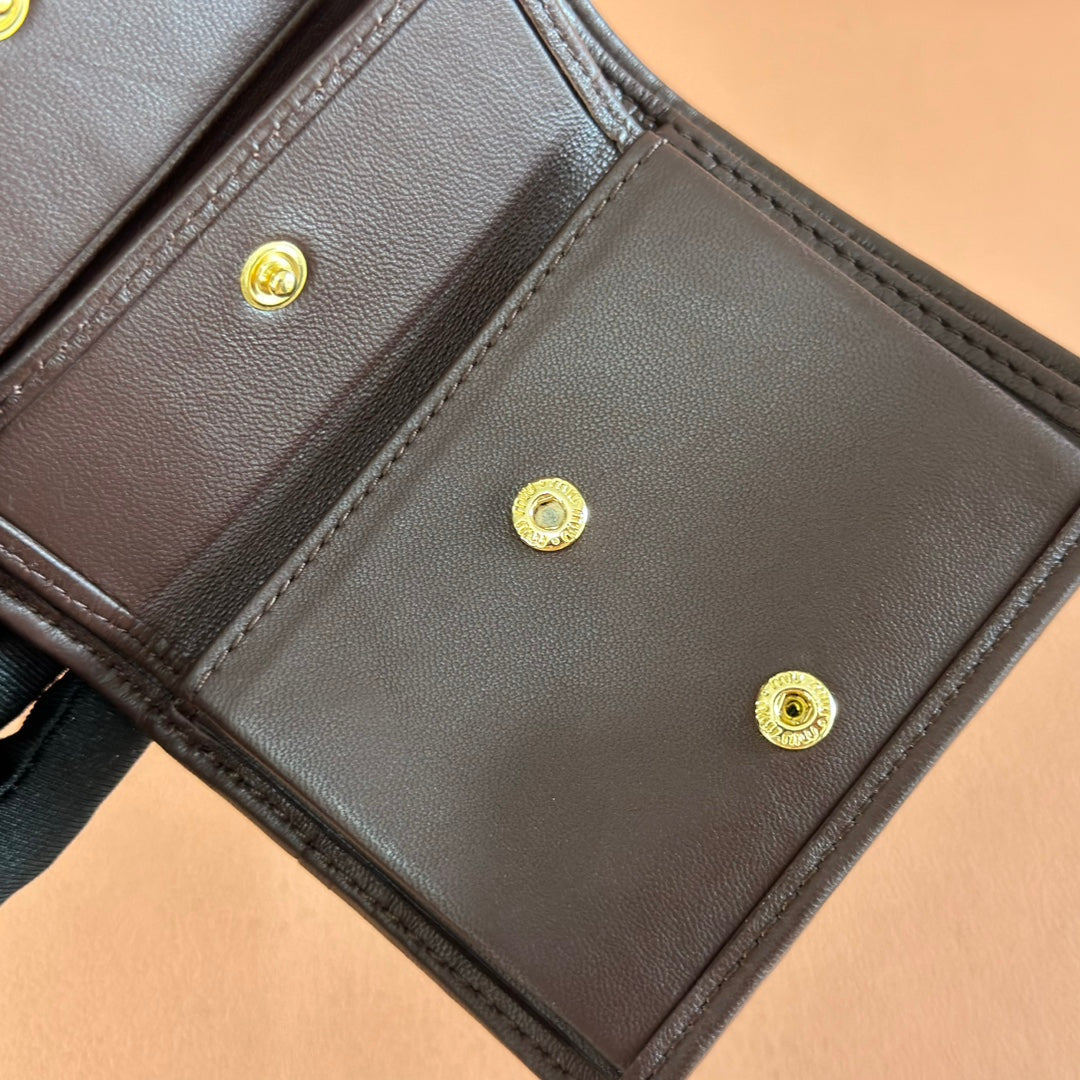 SMALL MATELASSÉ NAPPA LEATHER CARD HOLDER DARK BROWN