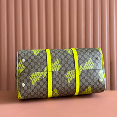 GUCCI CHROMA LARGE DUFFLE BAG 45 LIME GREEN IN GG MONOGRAM CANVAS