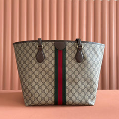 GG OPHIDIA MEDIUM TOTE BAG 31 BEIGE AND DARK BROWN CANVAS