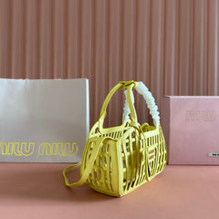 WOVEN HOLLOW BAG 24 IN LEMON YELLOW CALFSKIN