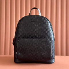 EMBOSSED BACKPACK 40 IN BLACK CALFSKIN SILVER HARDWARE