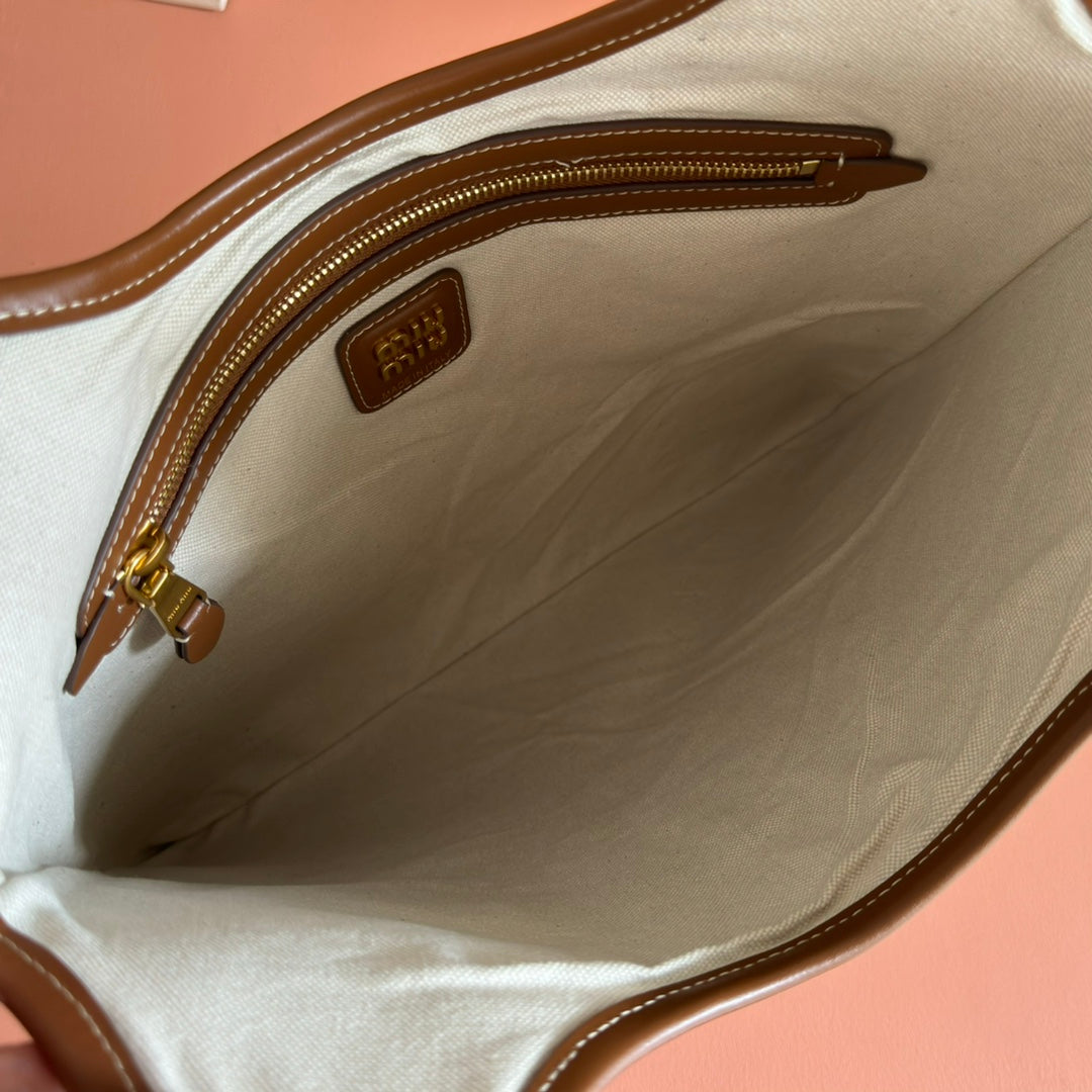 HOBO BAG 40 BROWN AND BEIGE STRIPED IN CANVAS