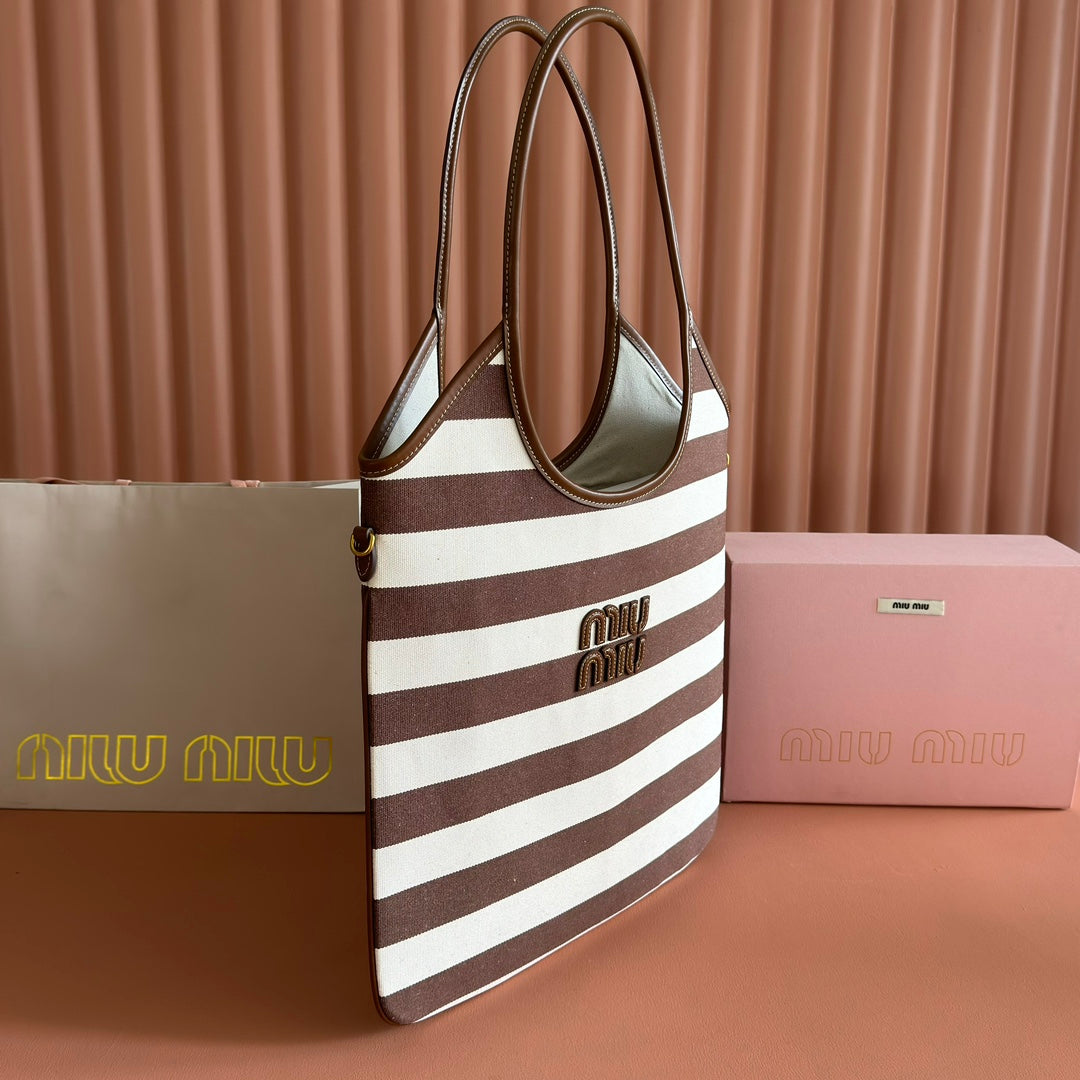 HOBO BAG 40 BROWN AND BEIGE STRIPED IN CANVAS