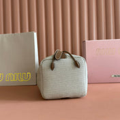 BUCKET BAG 22 BEIGE AND BRANDY IN CANVAS