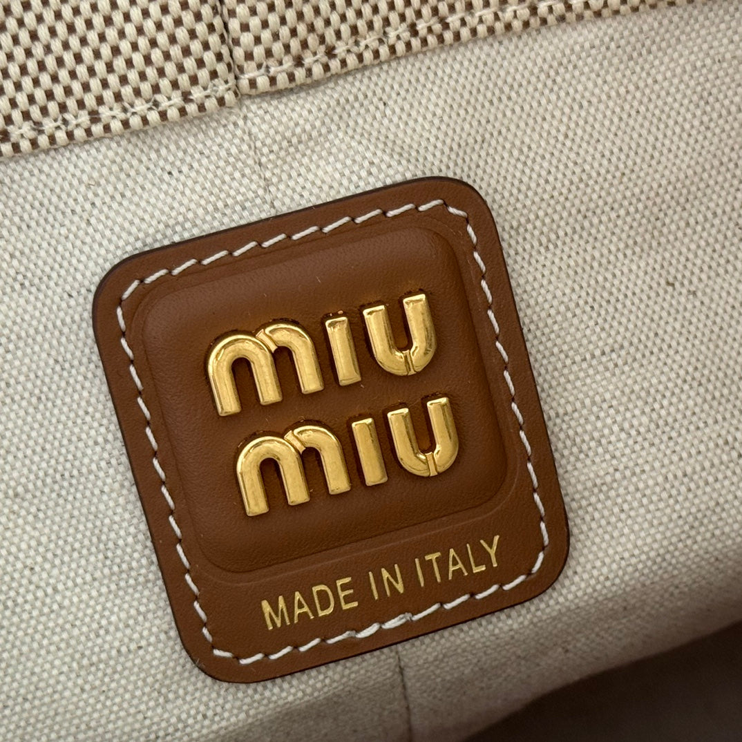 BUCKET BAG 22 BEIGE AND BRANDY IN CANVAS