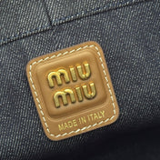 BUCKET BAG 22 DENIM BLUE AND BRANDY IN CANVAS