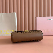 CHAIN SHOULDER BAG 24 IN BROWN PATENT SMOOTH LAMBSKIN