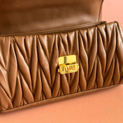 CHAIN SHOULDER BAG 24 IN BROWN PATENT SMOOTH LAMBSKIN