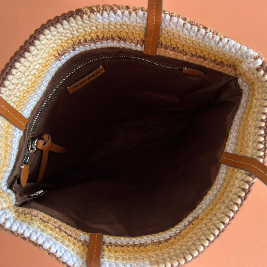 CROCHET TOTE BAG 38 IN NATURAL RAFFIA