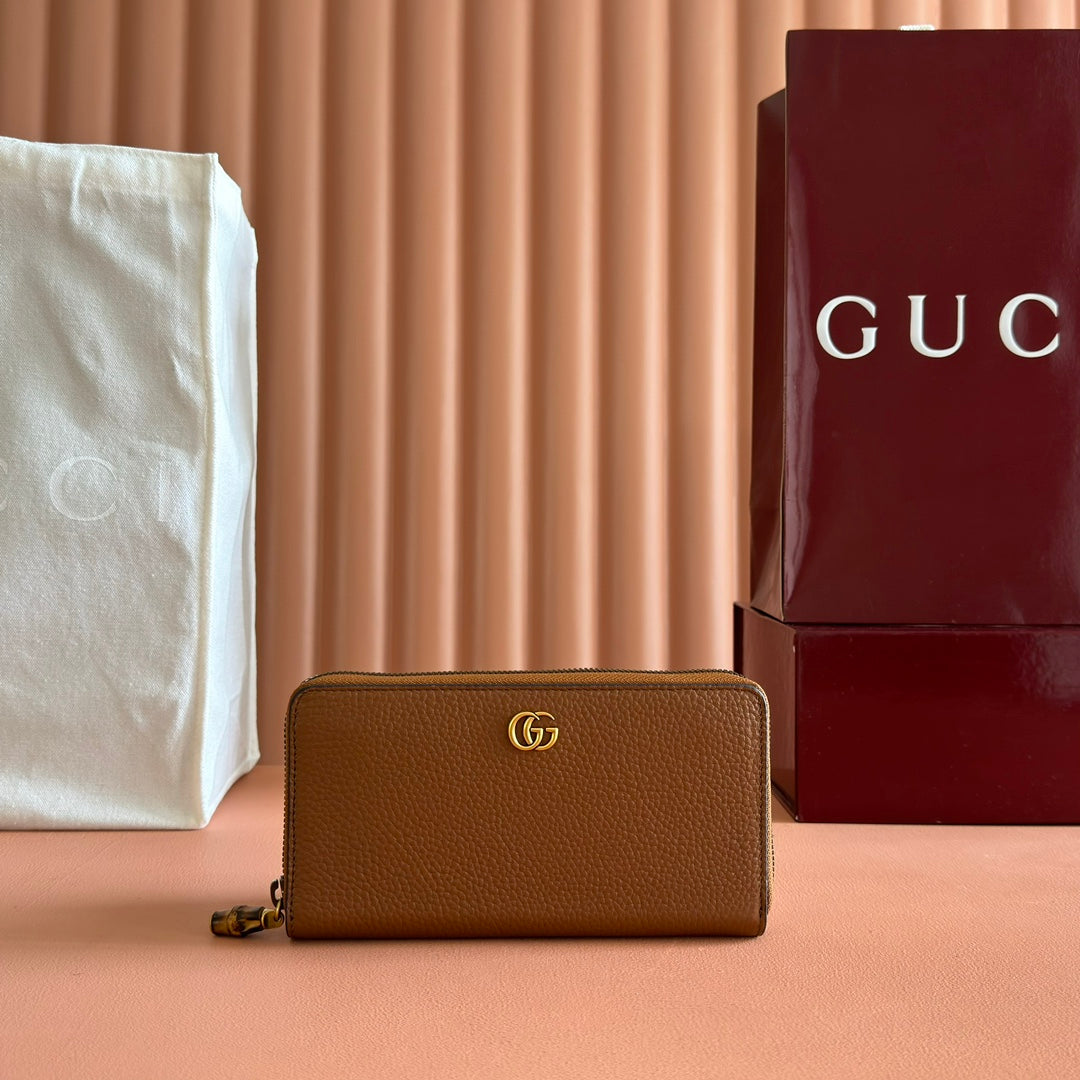 GG 25S MARMONT WALLET 19 IN BROWN CALFSKIN GOLD HARDWARE