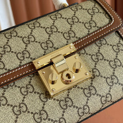 GUCCI 25S PADLOCK BAG 20 IN BEIGE CANVAS AND BROWN CALFSKIN