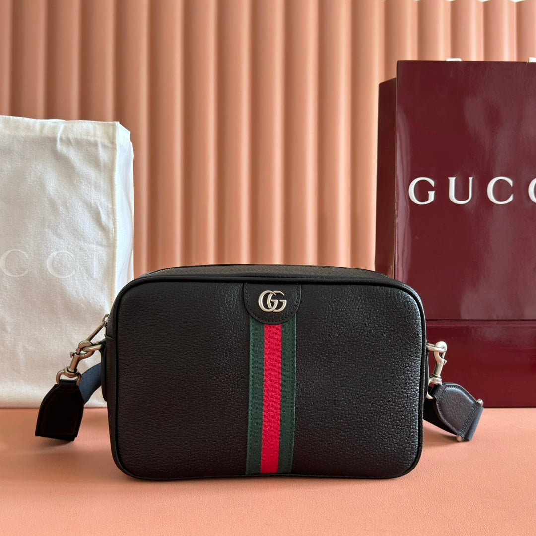 GUCCI 25S OPHIDIA CROSSBODY BAG 28 IN BLACK CALFSKIN