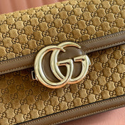 GUCCI 26S SHOULDER BAG 21 IN BROWN EMBOSSED SUEDE AND CALFSKIN