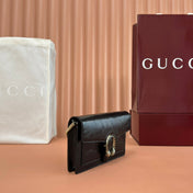 GUCCI 25S DIONYSUS WALLET ON CHAIN 20 IN BLACK GLOSSY CALFSKIN
