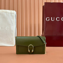 GUCCI 25S DIONYSUS WALLET ON CHAIN 20 IN GREEN GLOSSY CALFSKIN