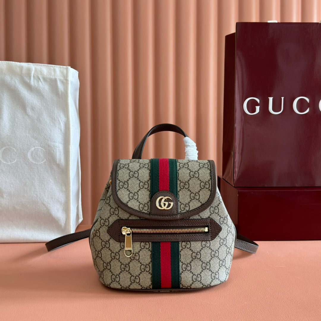 GG 25S OPHIDIA SMALL BACKPACK 20 IN BEIGE AND EBONY CALFSKIN