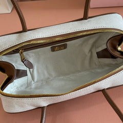 MIUMIU 25S BEAU BAG 28 BROWN AND BEIGE STRIPES IN CANVAS AND CALFSKIN