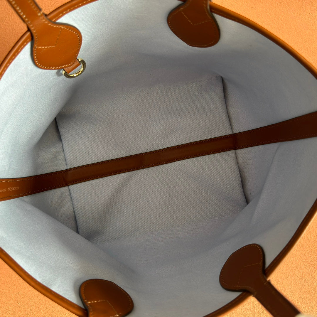 GUCCI 25S TOTISSIMA LARGE TOTE 22 CM IN BLUE DENIM AND BROWN CALFSKIN