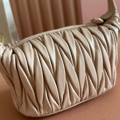 MIUMIU 26S POUCH BAG 15 IN LIGHT PINK CALFSKIN GOLD HARDWARE