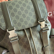 GUCCI 25S BACKPACK 46 CM IN MOSS GREEN CALFSKIN WITH SILVER HARDWARE