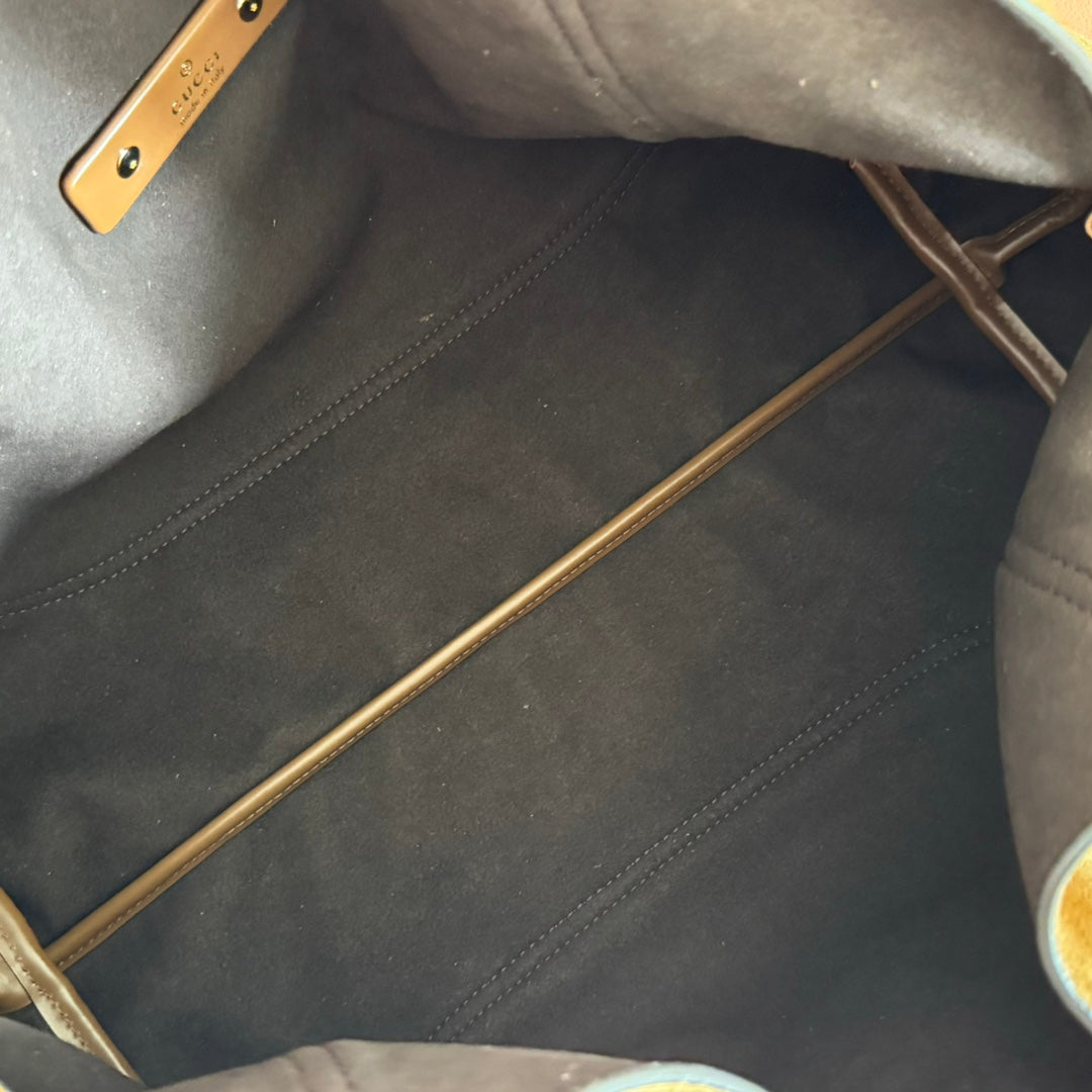 GUCCI 25S HANDBAG 46 CM IN DARK WOOD BROWN SUEDE WITH GOLD HARDWARE