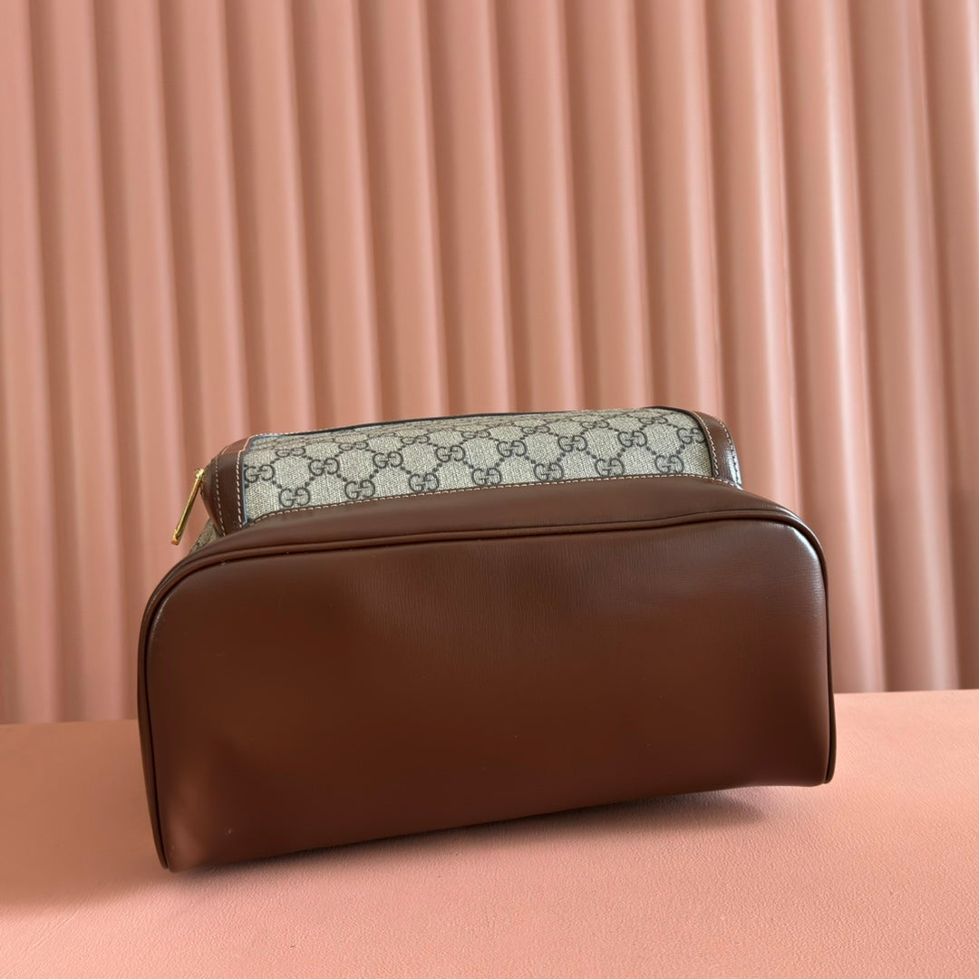 GUCCI 25S SUPREME BACKPACK 41 CM IN BROWN MIX BEIGE CALFSKIN