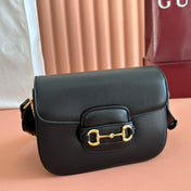 GUCCI 25S HORSEBIT 1955 MINI BAG 20 CM IN BLACK CALFSKIN WITH GOLD HARDWARE
