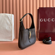 GUCCI 25S JACKIE 1961 SMALL BAG 28 CM IN DARK BROWN LEATHER WITH GOLD HARDWARE