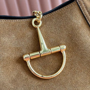 GUCCI 25S HANDBAG 28 CM IN DARK WOOD BROWN SUEDE WITH GOLD HARDWARE