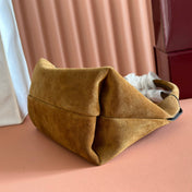 GUCCI 25S HANDBAG 28 CM IN DARK WOOD BROWN SUEDE WITH GOLD HARDWARE