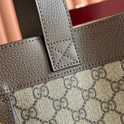 GUCCI 25S TOTE BAG 43 CM IN DARK BROWN MIX BEIGE LAMBSKIN WITH GOLD HARDWARE