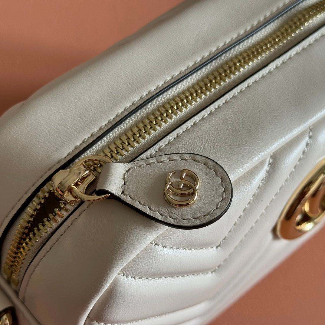 GUCCI 25S MARMONT BAG 24 IN CREAM WHITE CALFSKIN WITH GOLD HARDWARE