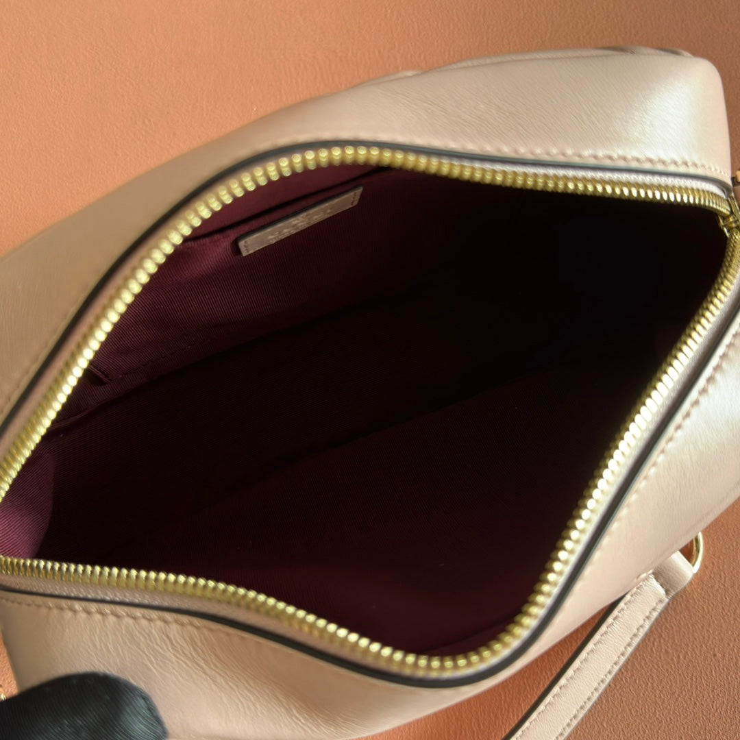 GUCCI 25S MARMONT BAG 24 IN NUDE PINK CALFSKIN WITH GOLD HARDWARE