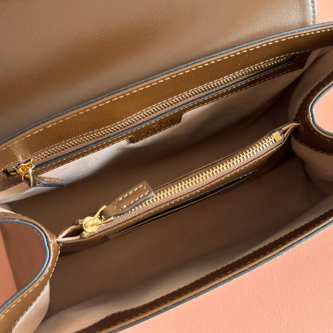 GUCCI 25S HORSEBIT 1955 MEDIUM SHOULDER BAG 29 CM IN BROWN CALFSKIN WITH GOLD HARDWARE