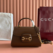 GUCCI 25S HORSEBIT 1955 MEDIUM SHOULDER BAG 22 CM IN BROWN CALFSKIN WITH GOLD HARDWARE