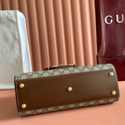 GUCCI 25S HORSEBIT 1955 MEDIUM SHOULDER BAG 29 CM IN DARK BEIGE CANVAS AND BROWN CALFSKIN WITH GOLD HARDWARE