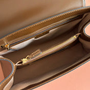 GUCCI 25S HORSEBIT 1955 MEDIUM SHOULDER BAG 29 CM IN DARK BEIGE CANVAS AND BROWN CALFSKIN WITH GOLD HARDWARE